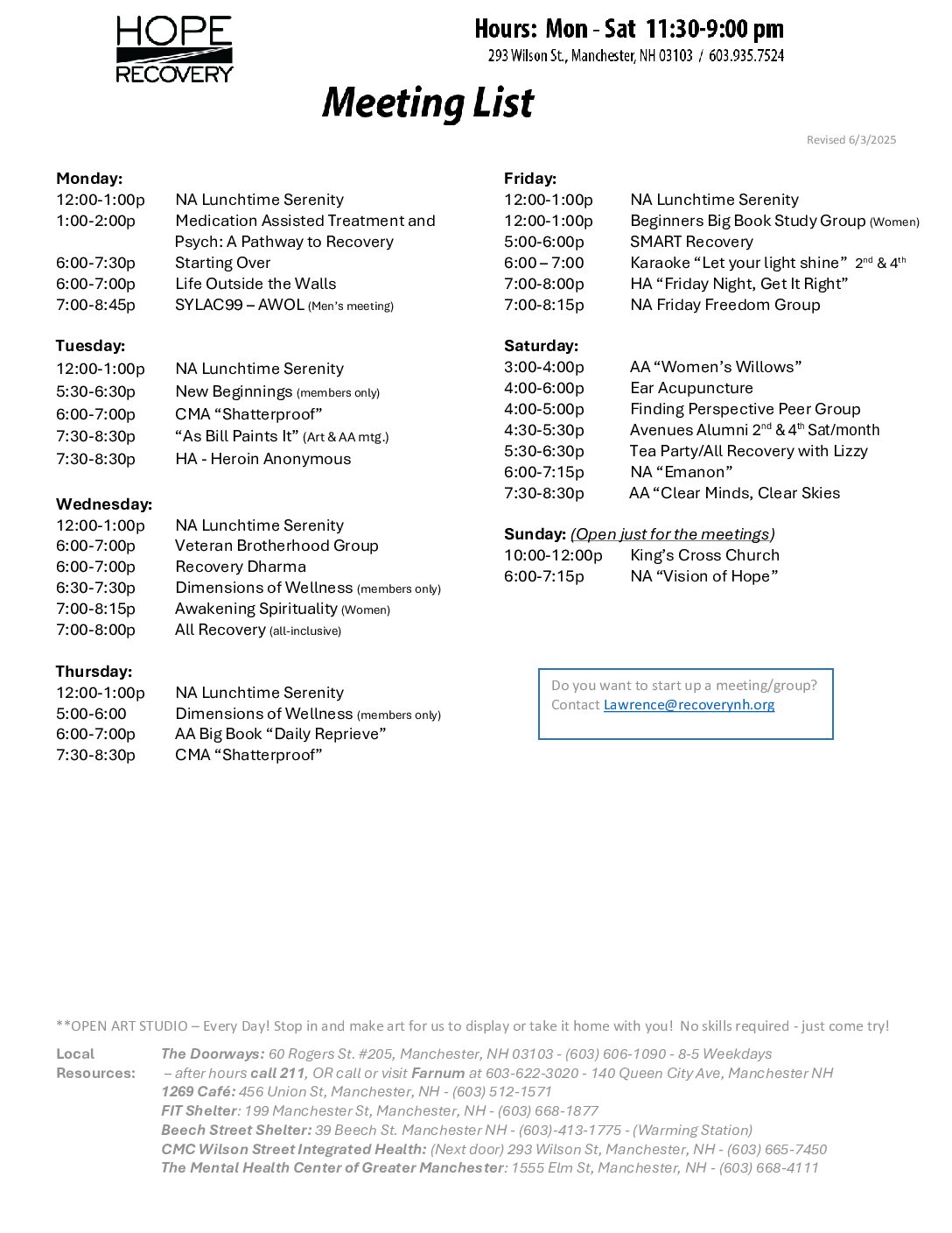 Meeting list - current